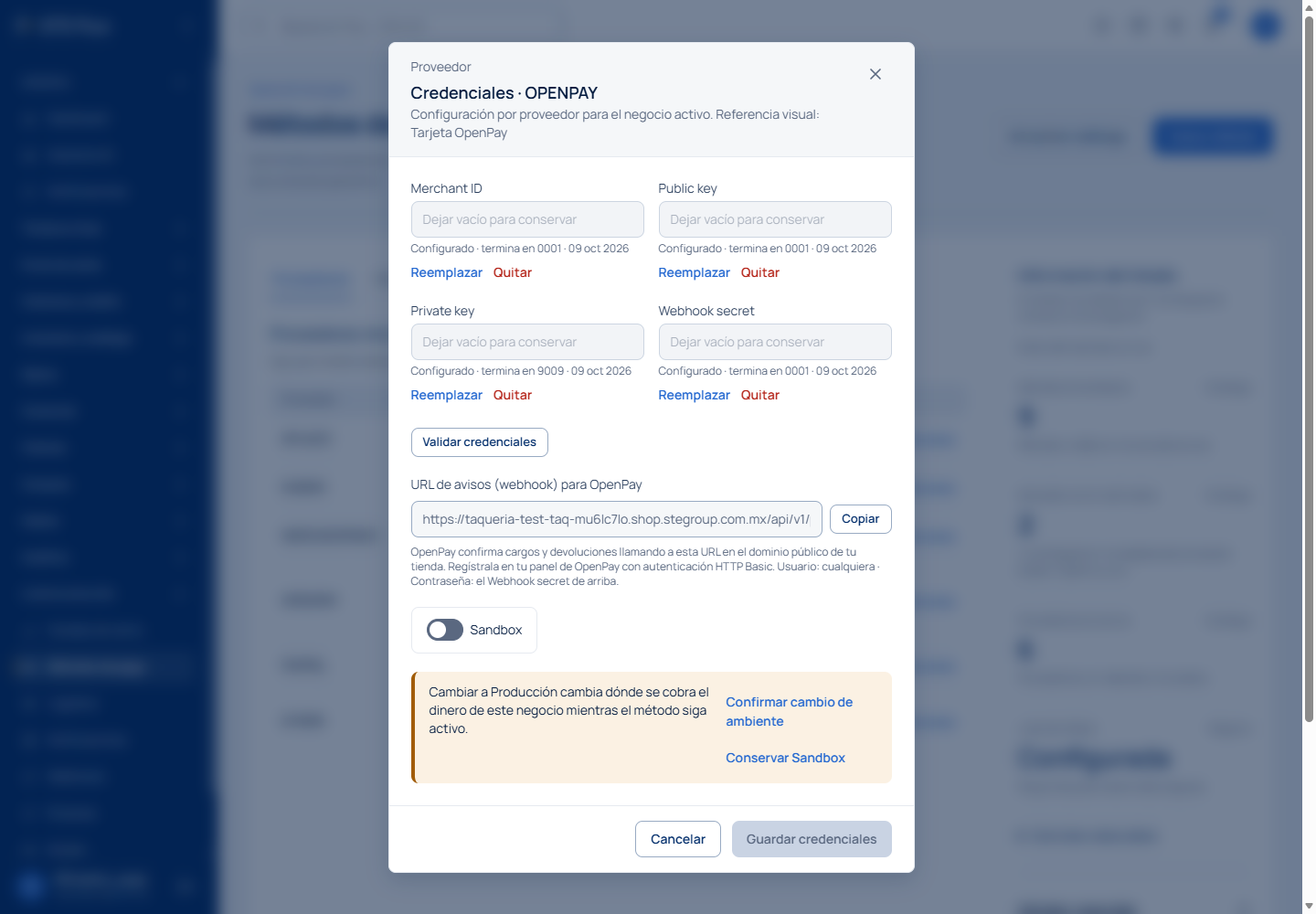 Confirmar el cambio de Sandbox a Producción