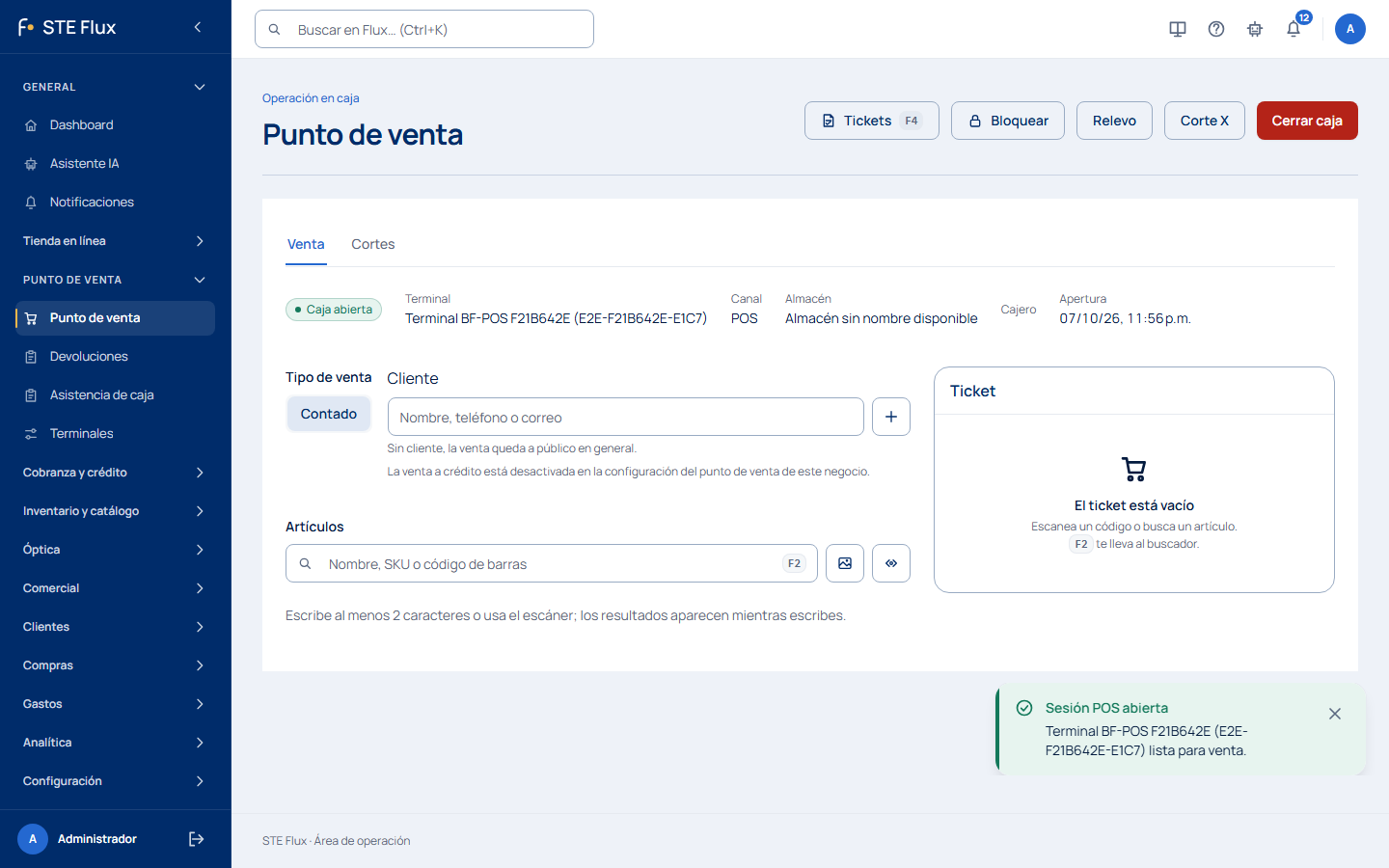 Caja abierta lista para vender