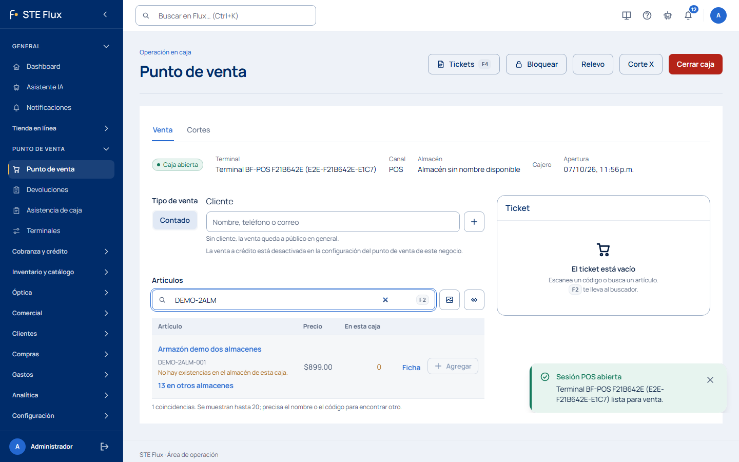 Renglón de la búsqueda: el nombre del artículo abre la ficha, junto a los botones Ficha y Agregar